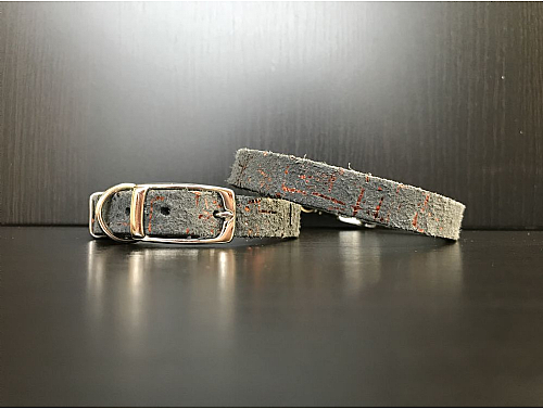 Graphite with Copper Metallic Details - Leather Dog Collar - Size S